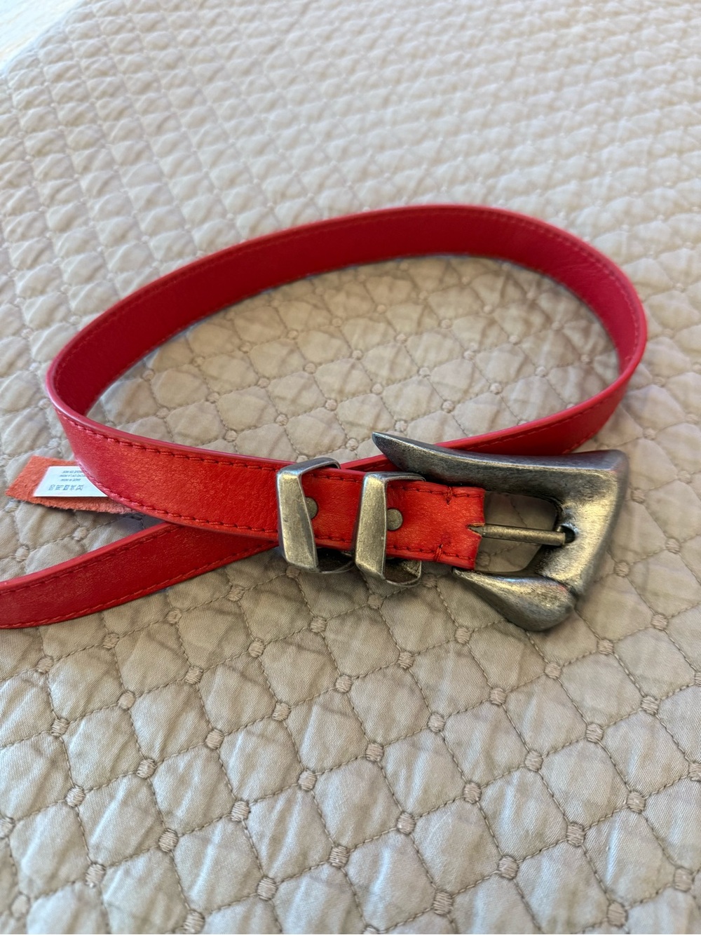 Free People Red Leather Belt with Antiqued Silver Buckle